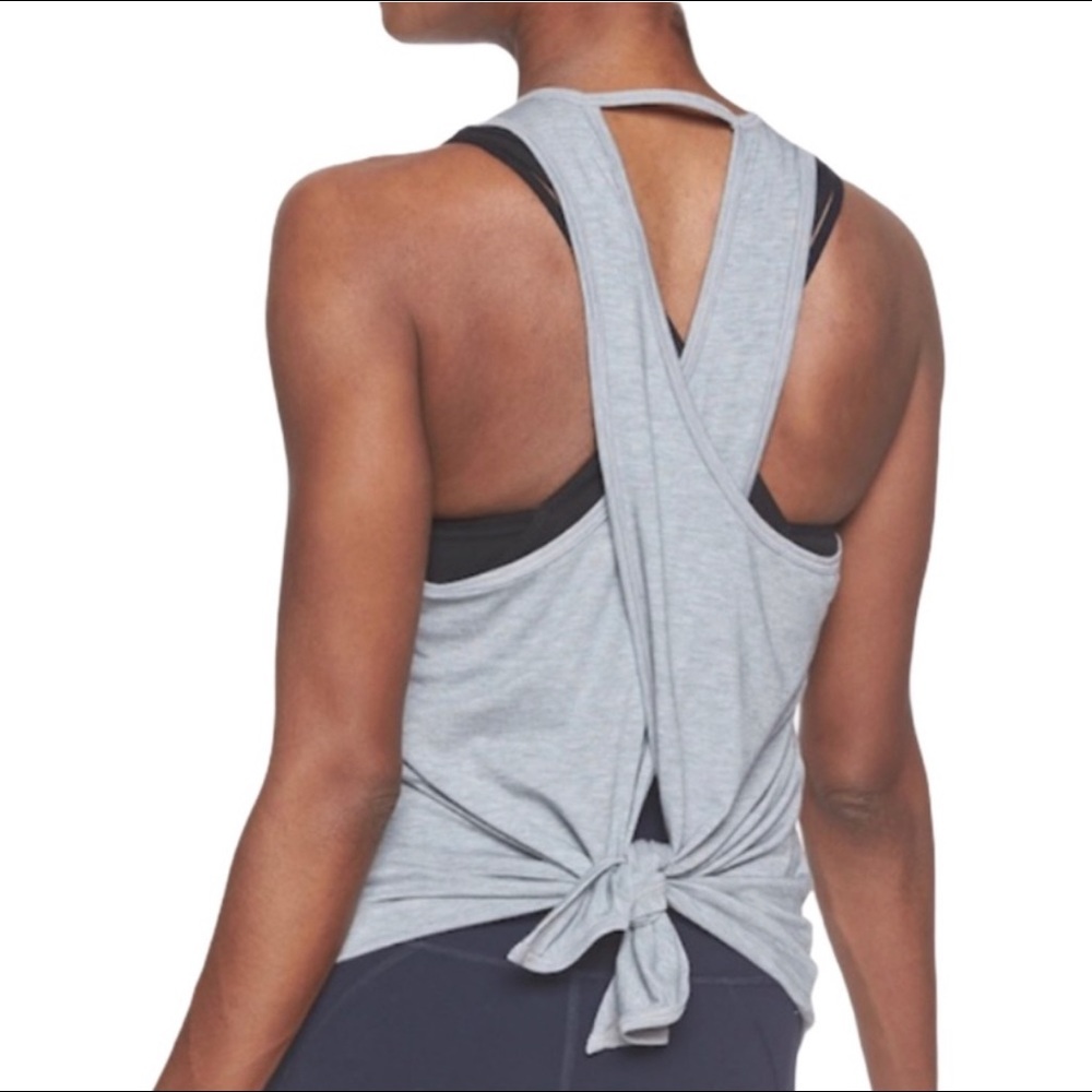 Athlete essentials criss cross tie back tank gray